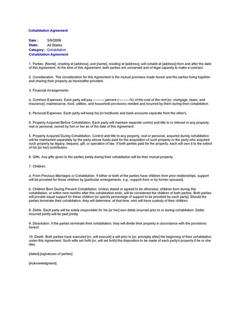 .cohabitation agreements lawyers assist their clients to understand the significant changes the new family property act has had on the division of family property in alberta, and encourage their clients to be proactive to address these changes by entering into legally drafted cohabitation agreements. Cohabitation Agreement - 30+ Free Templates & Forms ᐅ ...