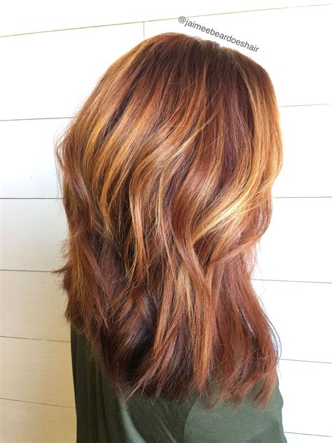 Red Bayalage Auburn Roots With Golden Warm Bayalage Highlights