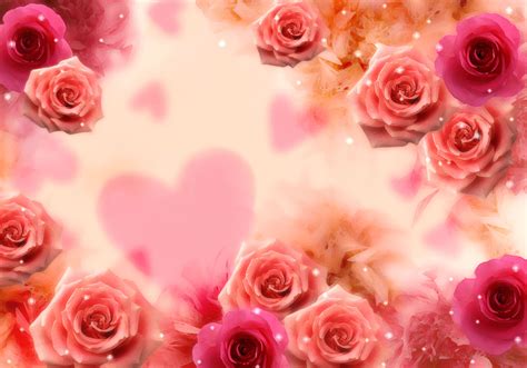 花のイラスト・フリー素材／壁紙・背景no049『ピンクのバラ・ハート』