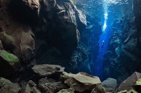 Diver Swims In The Growing Gap Between The North American And Eurasian Tectonic Plates Imgur