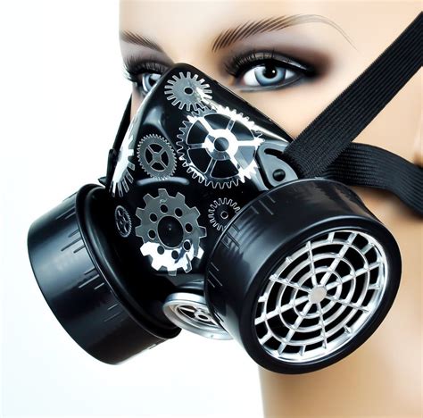 Silver Cogs Gears Cosplay Respirator Gas Mask Cyber Goth Gothic