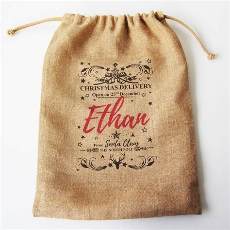 Personalised Christmas Sack Burlap Jute S M L Or Xl By Weasel And