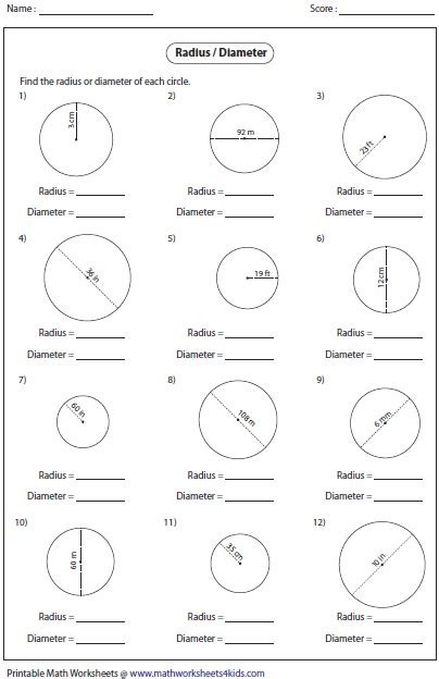 Radius And Diameter Worksheet
