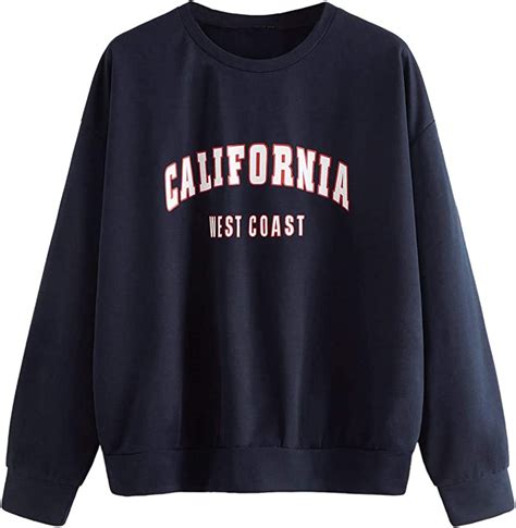 Shein Women S Casual Crewneck Letter Print Sweatshirt Crewneck Pullover Top Small Navy Buy