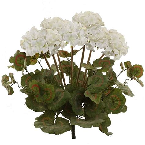 White Artificial Geranium Flower Bush Uv Resistant Silk Artificial