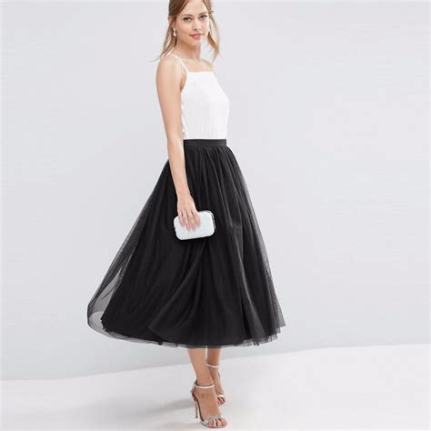 Elegant Black Tulle Skirt Custom Made Zipper Waistline A Line Tee Length Midi Skirt Simple