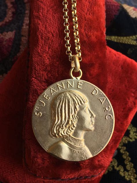 St Joan Of Arc Medal Necklace 18k Gold Plated Religious Vintage