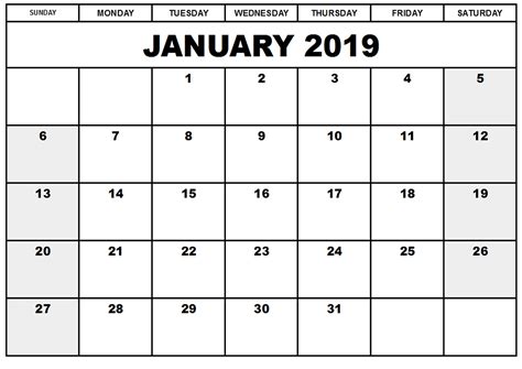 Free Printable January 2019 Calendar Template Qualads