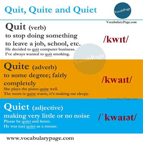 Confused Words - Quit, Quite, Quiet - Vocabulary Home