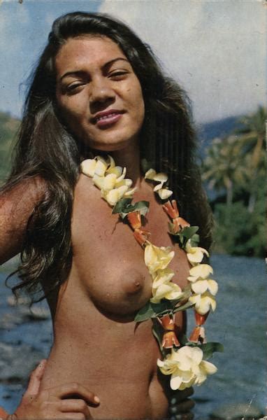 Nude Tahitian Girl With Flowers Risque Nude Postcard