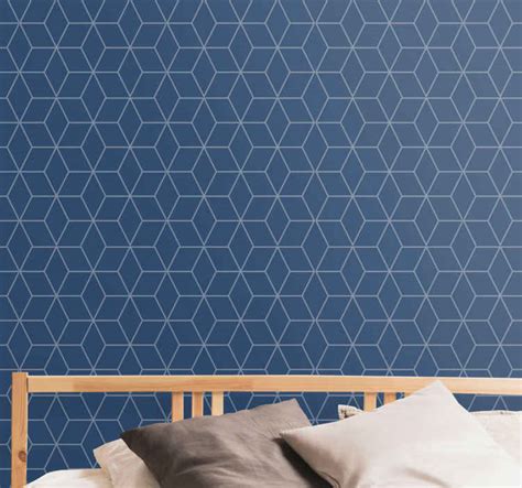 Rasch Textured Geometric Navy Square Pattern Wallpaper Tenstickers