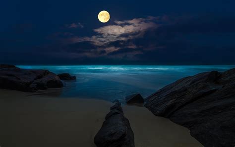 Full Moon Over Beach Fondo De Pantalla HD Fondo De Escritorio