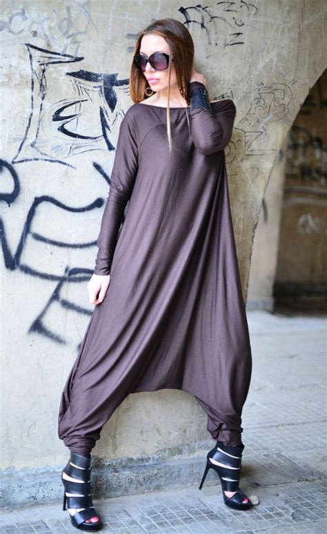 Casual Dark Brown Cotton Jumpsuit For Women Long Sleeves Etsy In