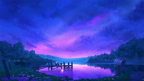 Anime Purple Evening Sky 4k Screensaver Live Wallpaper Hình Nền động