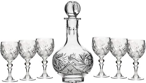 7 Piece Russian Crystal Vintage Vodka Set 16 Oz Decanter Carafe W 6