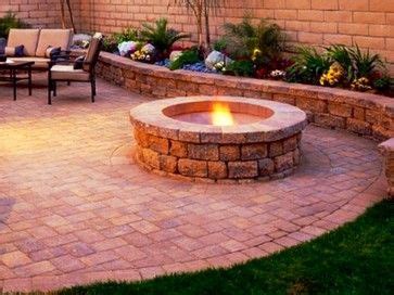 Brick patio with fire pit. Retaining Walls and Fire-Pits transitional-landscaping ...