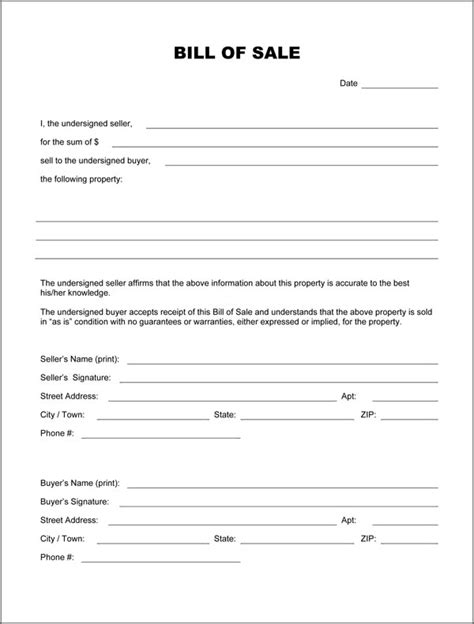 Blank Bill Of Sale Form Download Pdfdoc Formats
