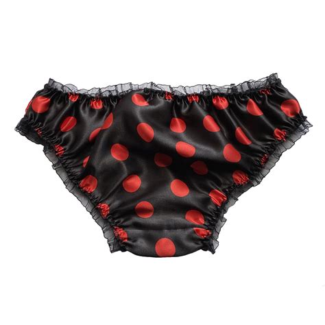 Black Red Satin Polkadot Frilly Sissy Panties Bikini Knicker Briefs Size 10 20 Ebay