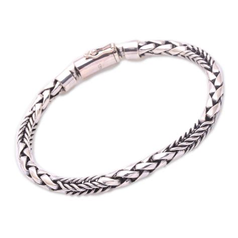 Handcrafted Sterling Silver Chain Bracelet From Bali Sleek Sheaves