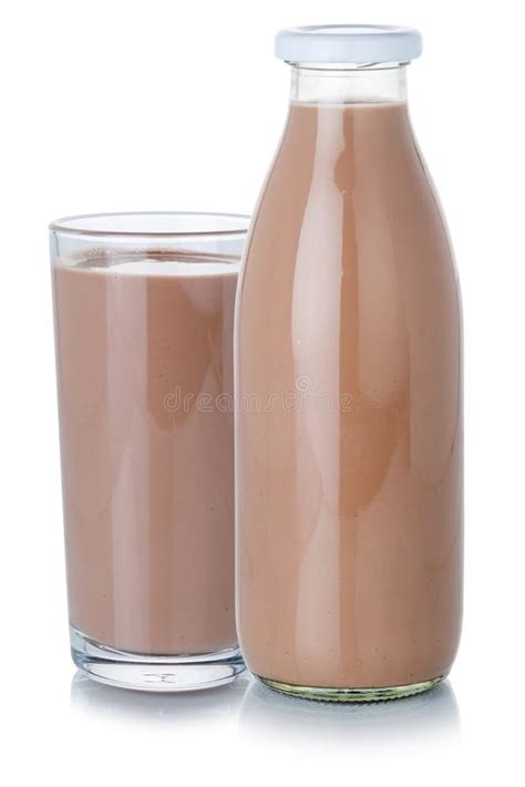 Chocolate Milk Drink Shake Milkshake Glass And Bottle Isolated On White Stock Image Image Of