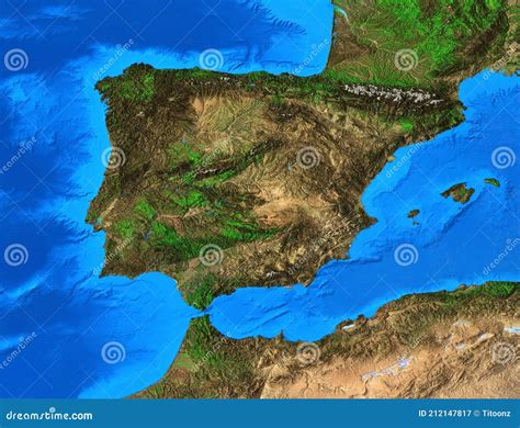 Large Detailed Physical Map Of Spain And Portugal Wit