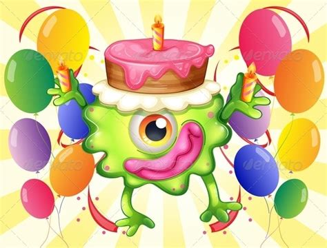 Birthday Monster And Balloons By Interactimages Graphicriver