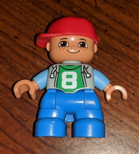 Lego Duplo Minifigure Boy Child 8 Red Hat Blue Pants Car Mechanic Guy