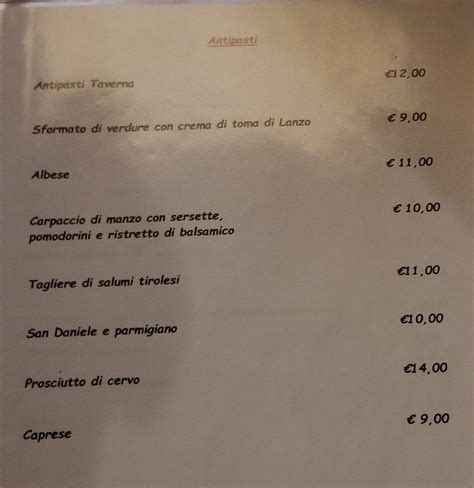 Menu Da La Taverna Dei Mercanti Ristorante Torino