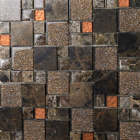 Stone And Glass Mosaic Sheets Square Tiles Emperador Dark Marble Tile