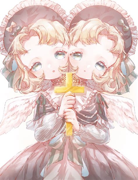 Original Commentary Request Highres 2girls O Angel Angel Wings