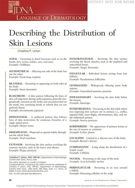 Describing The Distribution Of Skin Lesions Journal Of The Dermatology