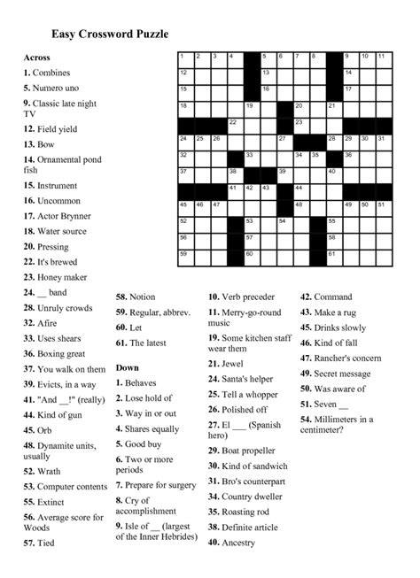 Easy Crossword Puzzles Printable Daily Template