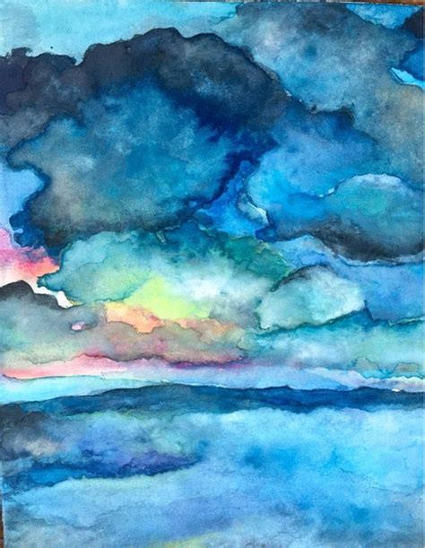 Stormy Seas And Clouds In An Original Watercolor Abstract Etsy