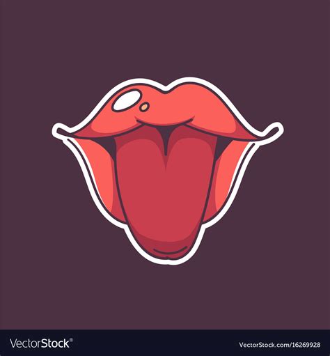 Sexy Woman Open Mouth Doodle Sticker On Dark Vector Image