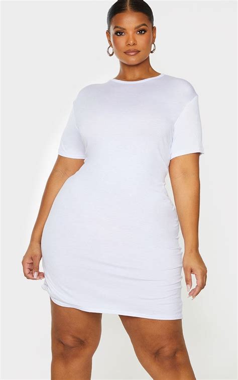 Plus Basic White Short Sleeve T Shirt Dress Plus Size Clothing Uk