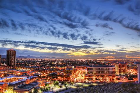 Sunset Over Phoenix Arizona City Mountains Clouds Sky Landscape