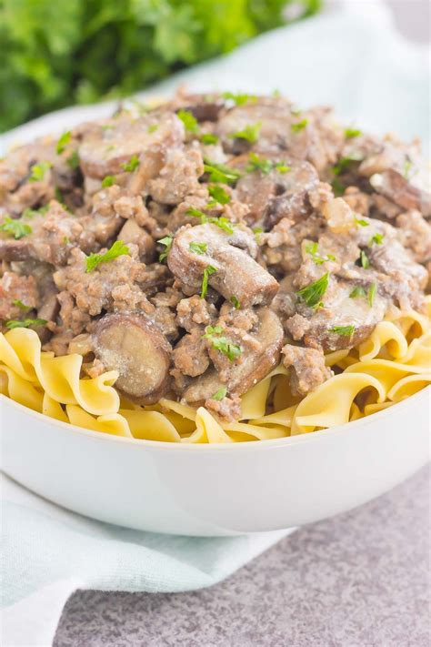 This beef stroganoff recipe is made with lean beef, beef stock, sour cream, onion, and spices. This One Pan Beef Stroganoff is packed with crumbled ground beef, tender mushrooms, and a rich ...