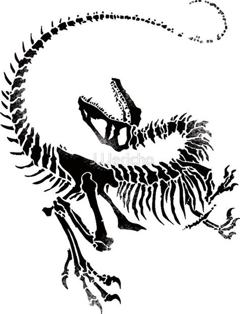 Velociraptor Skeleton Print Sticker By Jjjericho Skeleton Drawings