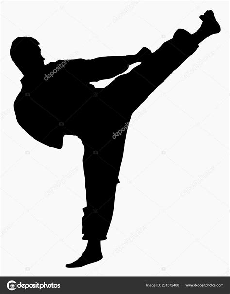 High Detailed Vector Illustration Karate Demonstration Silhouette High