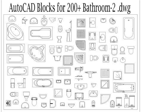 Autocad 2d Dwg Bathroom Block Drawings Templates Vol2 Bath Set Of 200