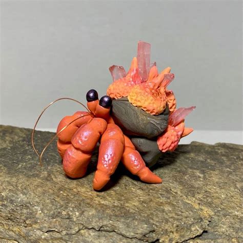 Crystal Hermit Crab Sculpture Polymer Clay Hermit Crab Crab