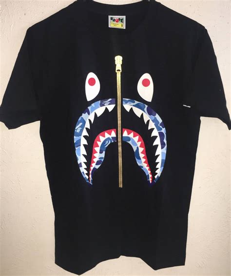 Bape Bape Abc Gold Zip Shark T Shirt Blackblue Grailed
