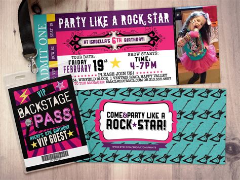 Rock Star Concert Ticket Birthday Party Invitation Music Invitation