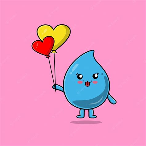 Premium Vector Cute Cartoon Water Drop Floating With Love Balloon