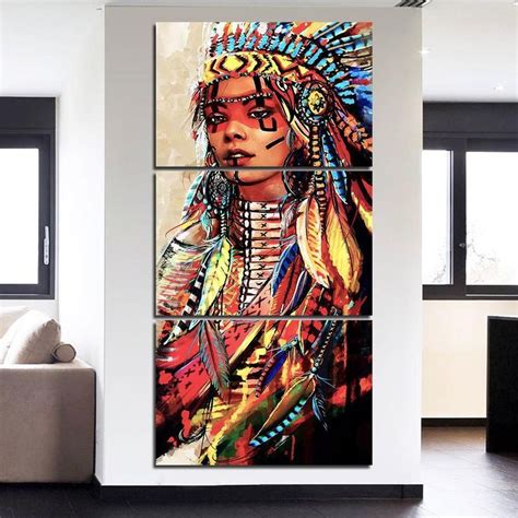 3 Panel Hd Canvas Print Decor Native American Girl Canvas Set