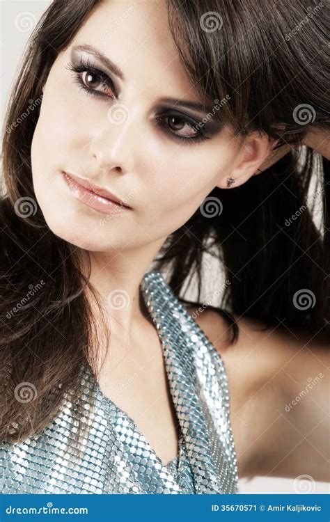 Beautiful Glamorous Woman In Silver Stock Image Image Of Dress