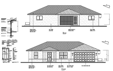 Common House Elevation Section And Floor Plan Cad Drawing Details Dwg