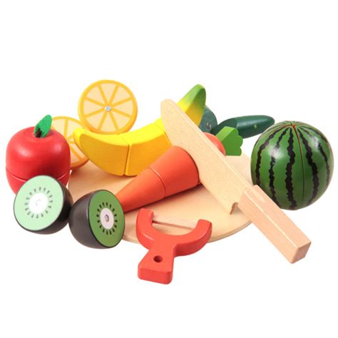10pcsset Wooden Kitchen Toys Cutting Fruit Vegetable Play Miniature
