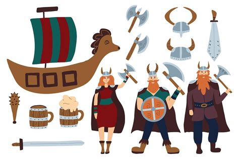 Premium Vector Vector Set Of Vikings Scandinavian Mythological
