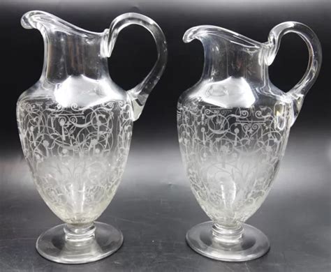 French Art Deco Baccarat Acid Etched Crystal Michelangelo Water Pitcher Pair 1 650 00 Picclick